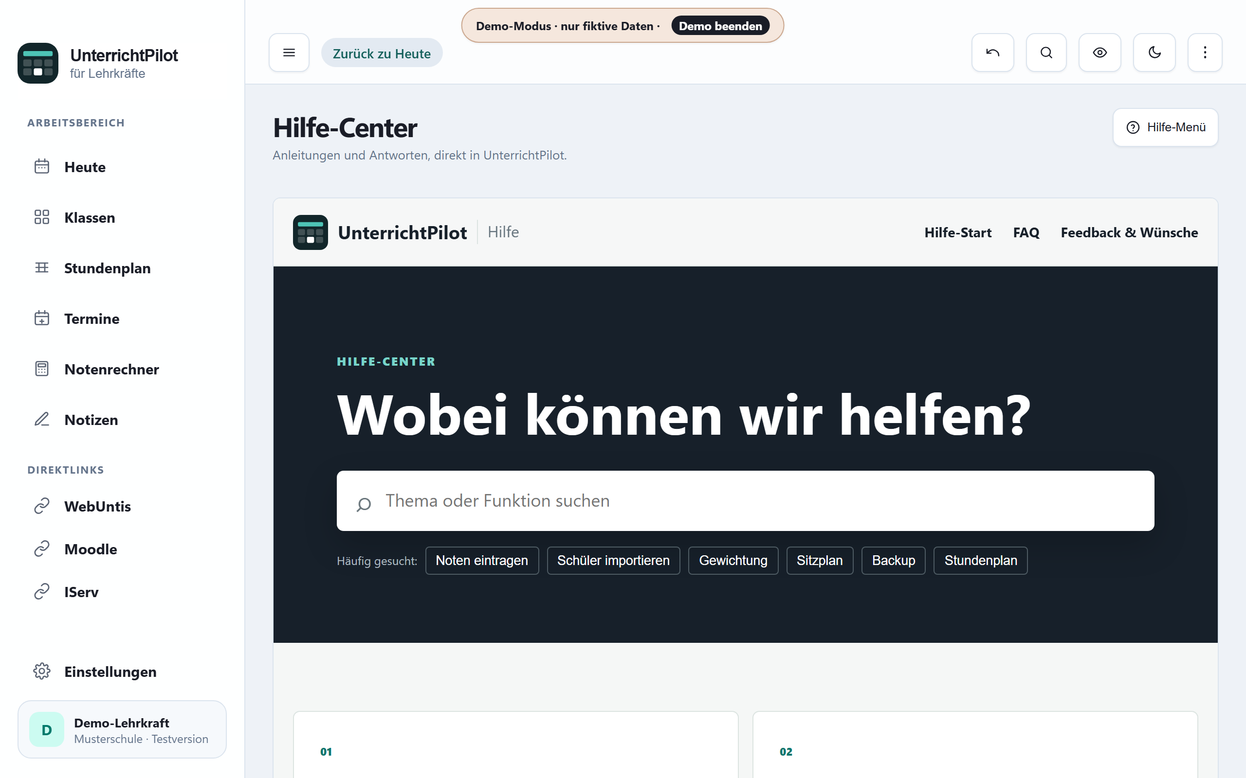 Das Hilfe-Center in der App